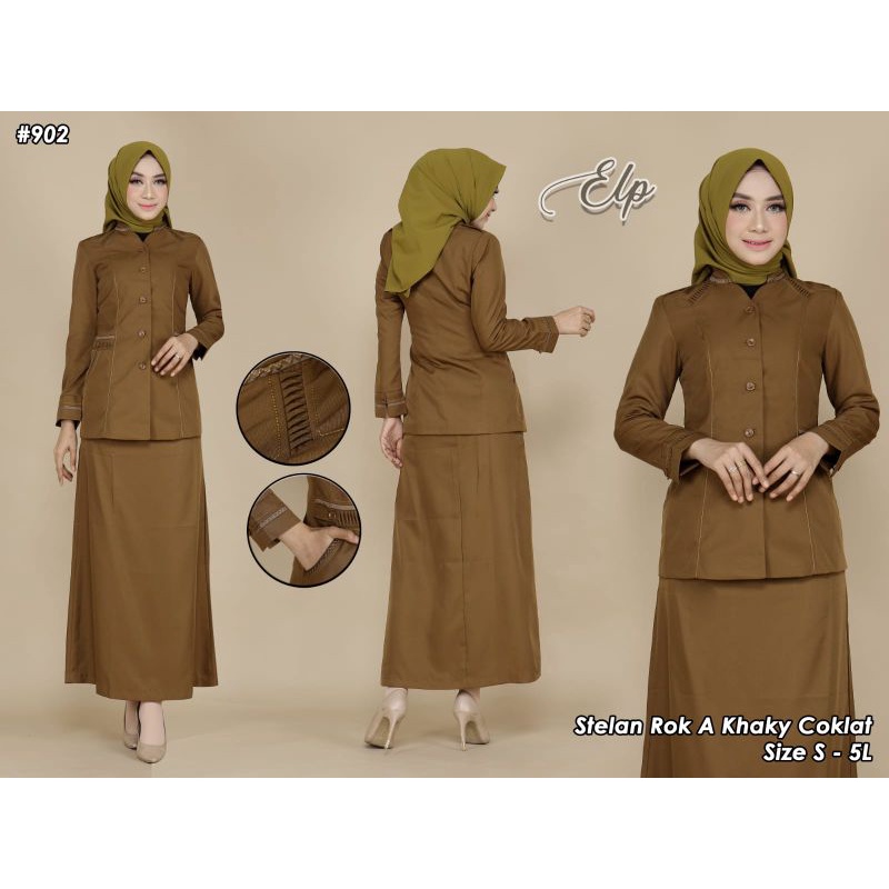 SERAGAM DINAS KERJA BLAZER PEMDA ELPONTE  KODE 902  SETELAN ROK SPAN KATUN FREE HIJAB