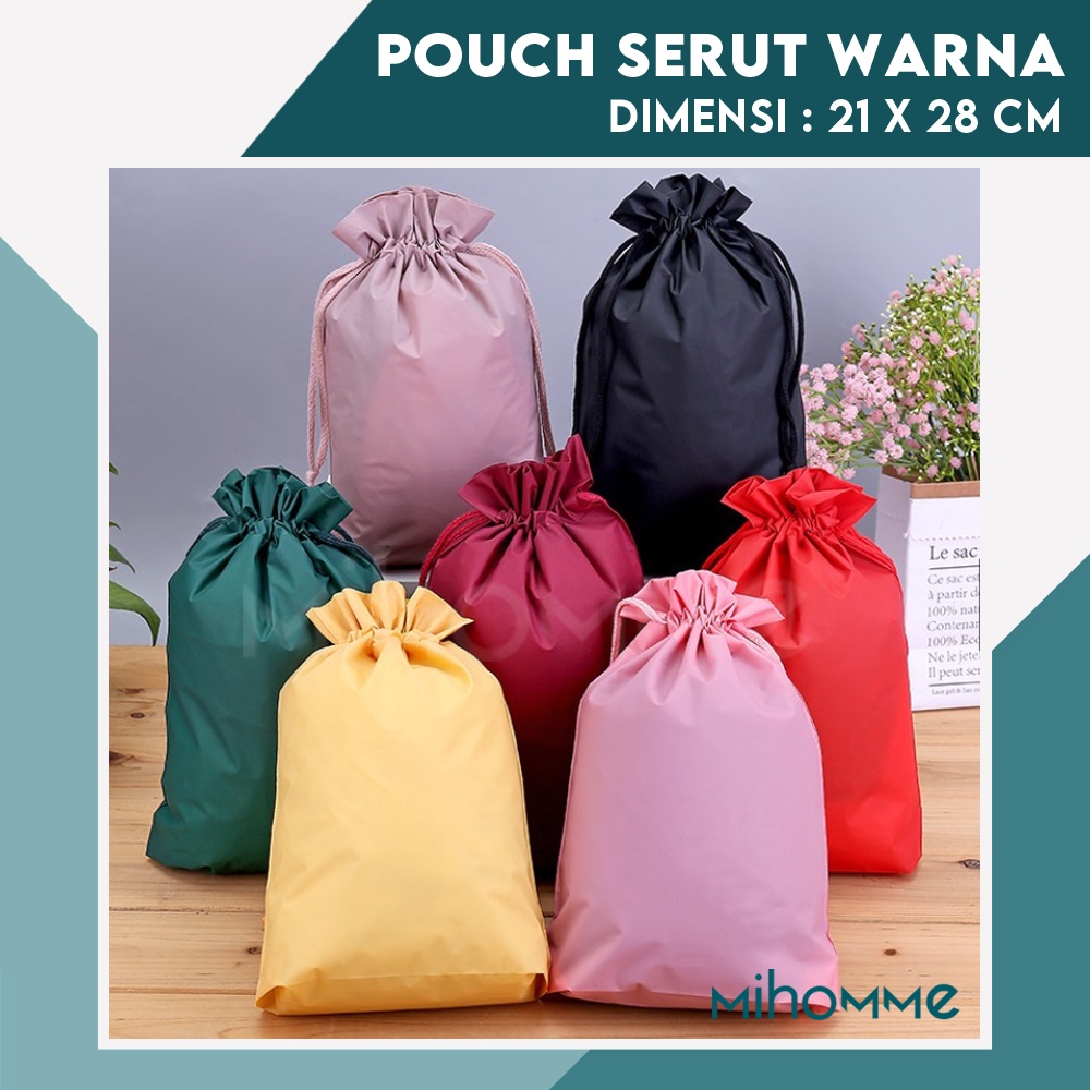 Pouch Serut Polos Storage Bag Travel Organizer Tas Kantong Plastik Warna