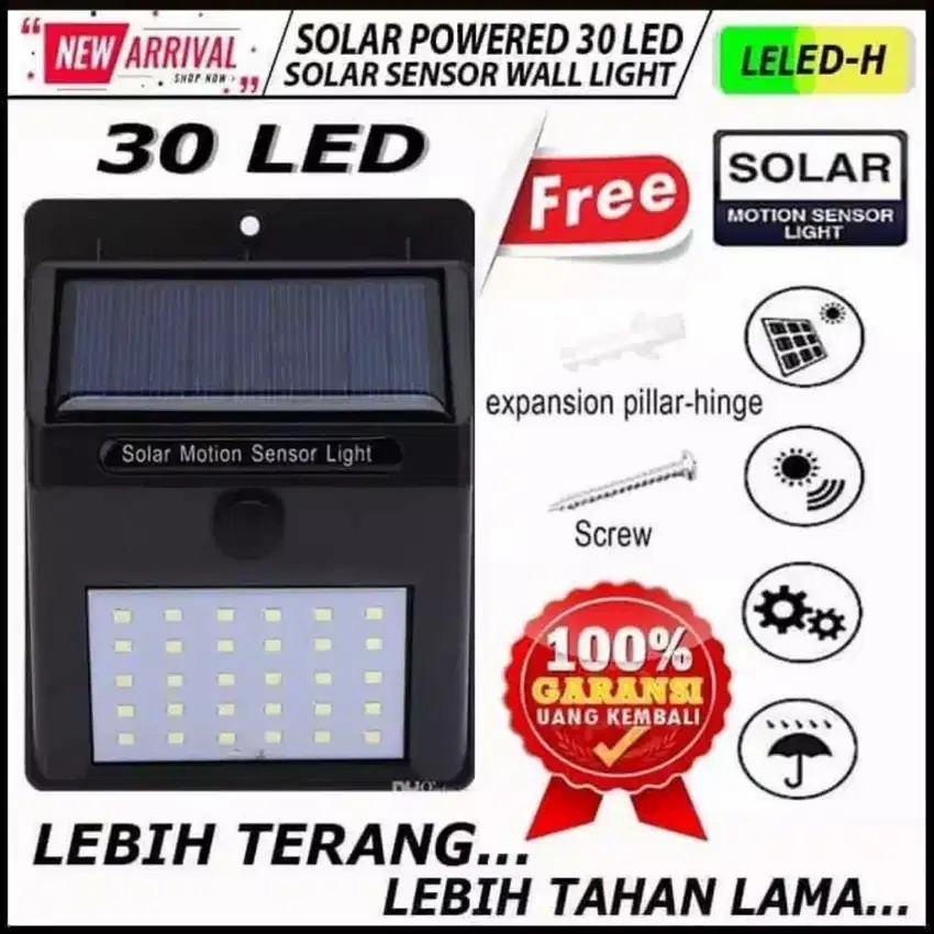 LAMPU SOLAR 30 LED = 5 WATT TENAGA SURYA - SENSOR GELAP WATERPROOF