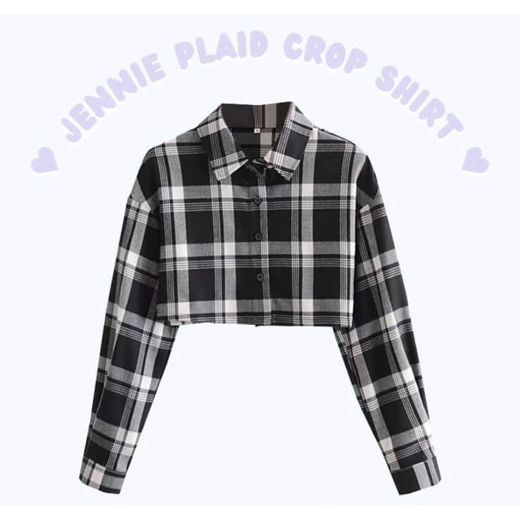 BEFAST - ZEC OOTD Wanita Kemeja Crop NIKEN / Jennie Plaid Crop / Kemeja Crop Wanita / Kemeja Ala Korean Style / Kemeja Motif Kotak-Kotak