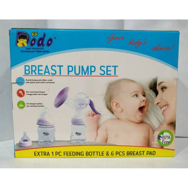 Breast Pump Set Dodo / Pompa ASI Set Dodo Extra 1 Feeding Bottle &amp; 6 Breast Pad