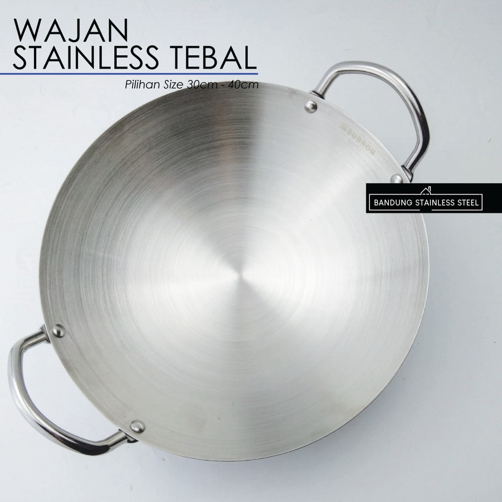 Wajan Penggorengan Stainless Steel Tebal Wok Kuali Goreng 30cm 32cm 34cm