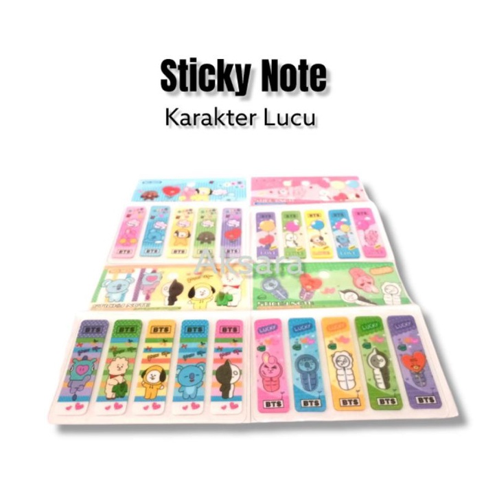 

SATU PAD ( 5 KARAKTER x 20 LEMBAR ) Sticky Notes Pembatas Buku Plastik Hologram Lucu Bts BT21