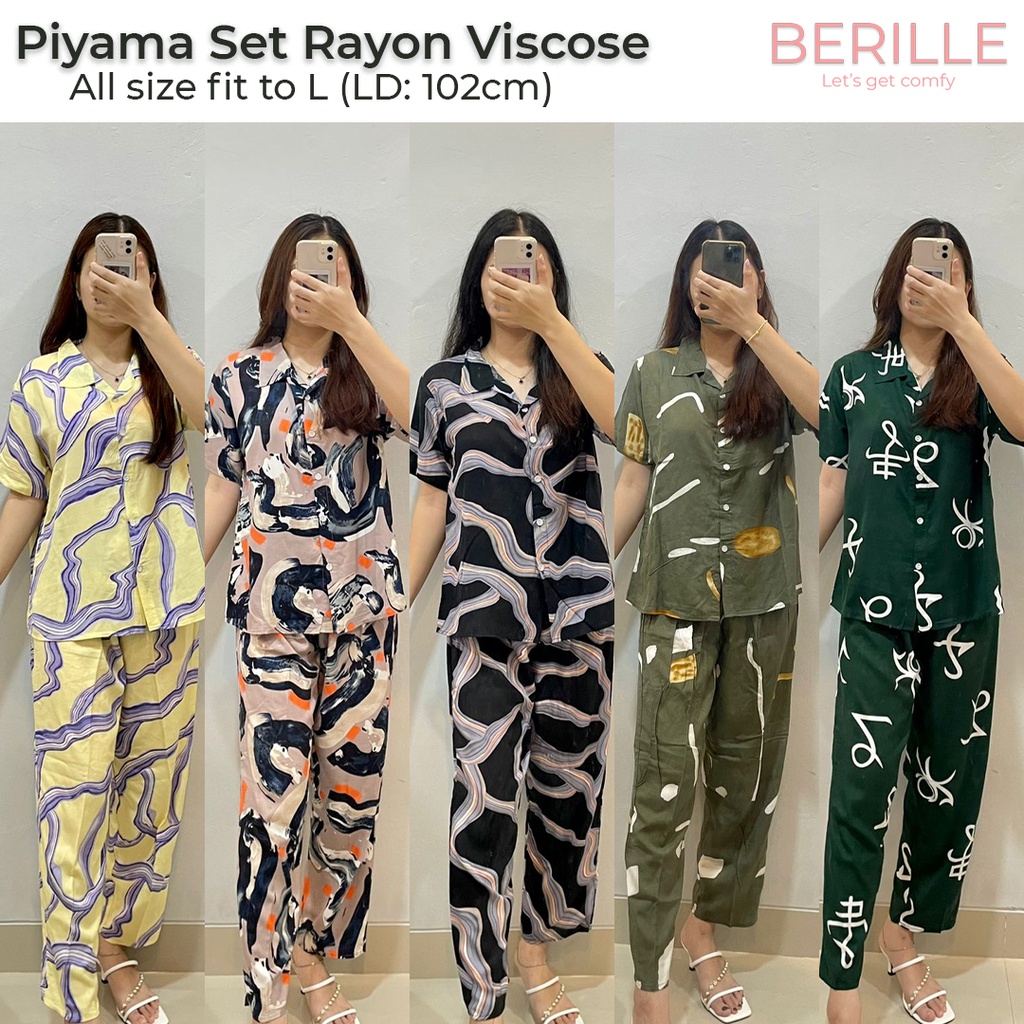 Piyama set Rayon Wanita / Setelan Piyama Wanita Motif / Piyama Rayon Viscose /  Piyama Motif Rayon Viscose Premium Termurah /Piyama Wanita Dewasa / Pajamas / Baju Tidur Wanita / Piyama setelan rayon viscose  (COD)-1