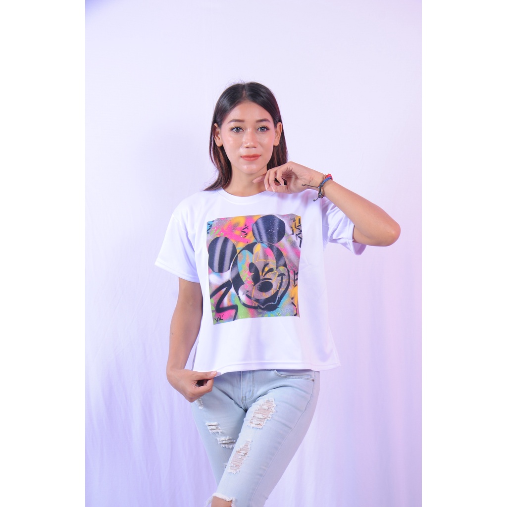 KAOS WANITA CROP TOP SCUBA/KAOS CROP TEE KARAKTER OVERSIZE/TUMBLR TEE