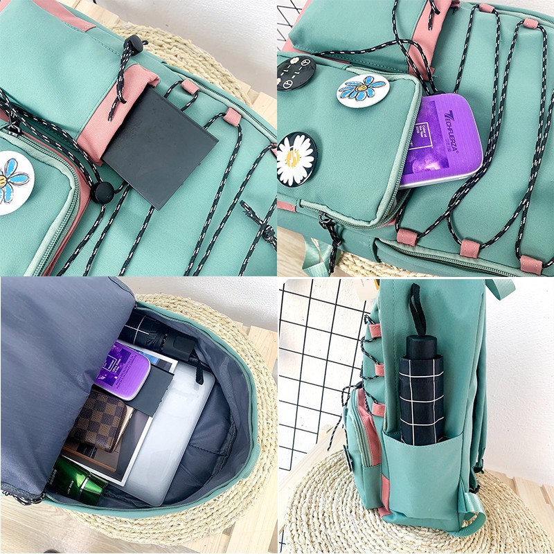 【Ready Stock】Tas wanita Tas siswa Ransel ransel tas gaya korea yang trendi Tas laptop【COD】Berisi lencana