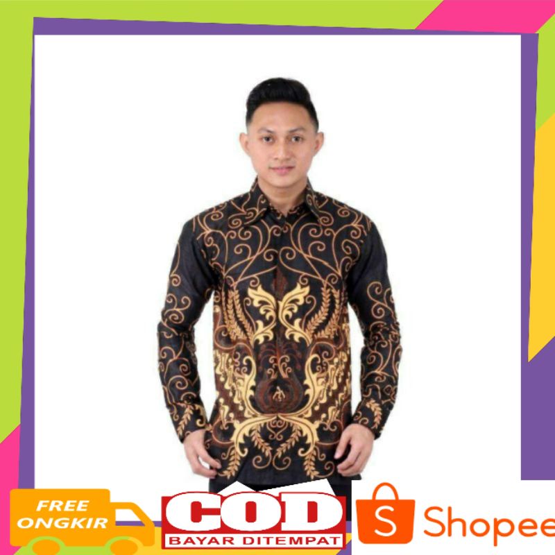 Kemeja Batik Cowok Baju Batik Kondangan Pria Lengan Panjang Motif Klasik