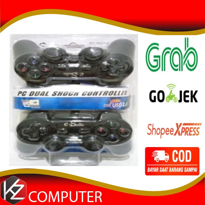 Gamepad Double Hitam E-Smile PC Dual Shock Controller USB