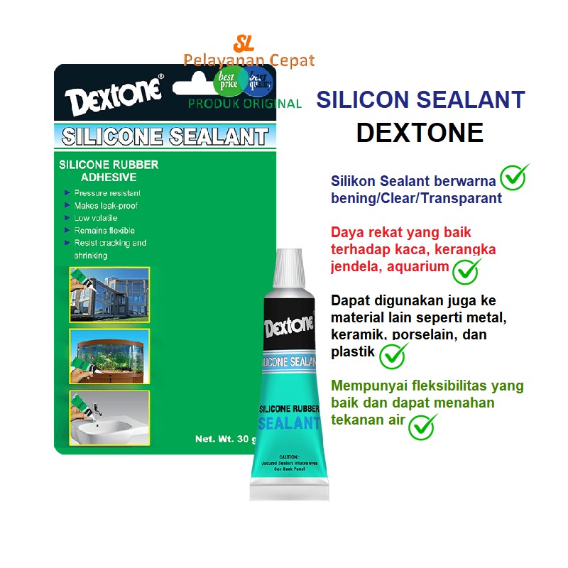 Lem Kaca Silikon Sealant Dextone Silicone Rubber Adhesive Clear Color 30gr