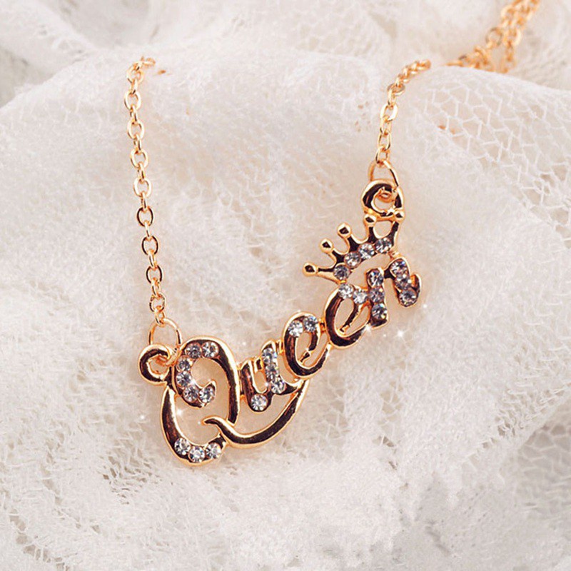 Luxury Gold Color Queen Crown Chain Necklace Zircon Crystal Necklace Women Fashion Jewelry Birthday Present