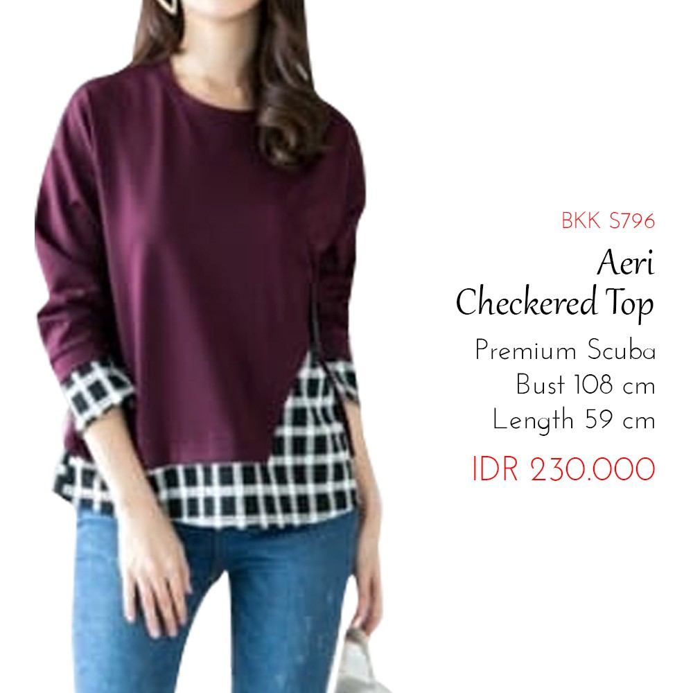 Atasan Wanita Blouse Scuba Lengan Panjang - Aeri Checkered Top