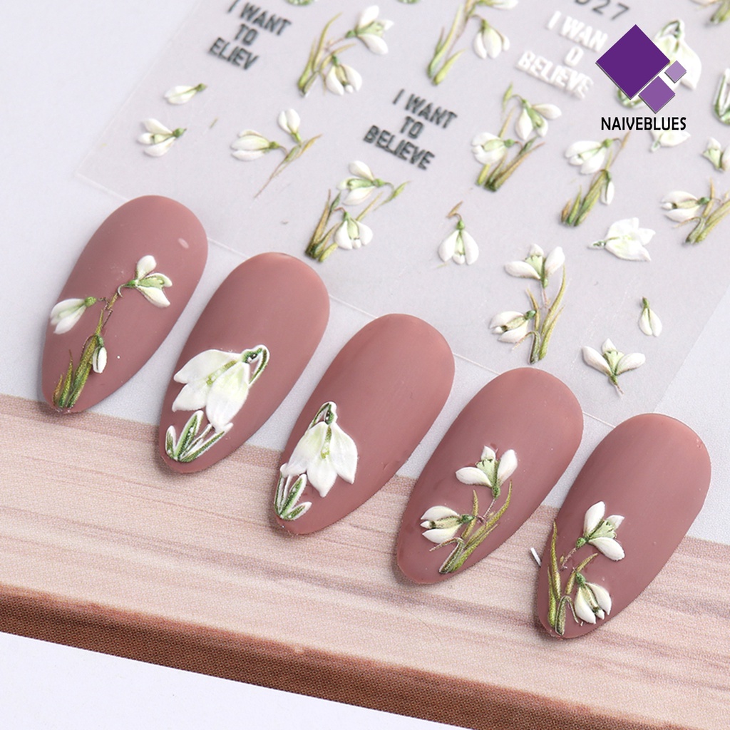 Naiveblue Stiker Kuku 5D Motif Bunga Tulip Untuk Nail Art