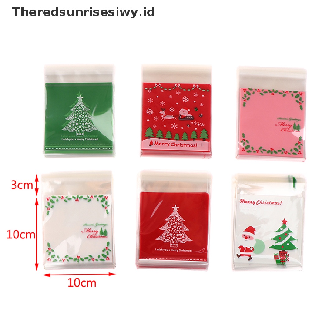 # Alat Rumah Tangga # 100pcs 10X10Cm Kantong Plastik Dengan Perekat Untuk Permen / Kue Natal