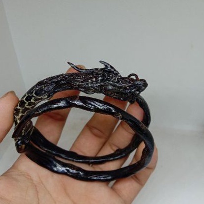 GELANG AKAR BAHAR HITAM BERCABANG FULL UKIR NAGA TANDUK RUSA