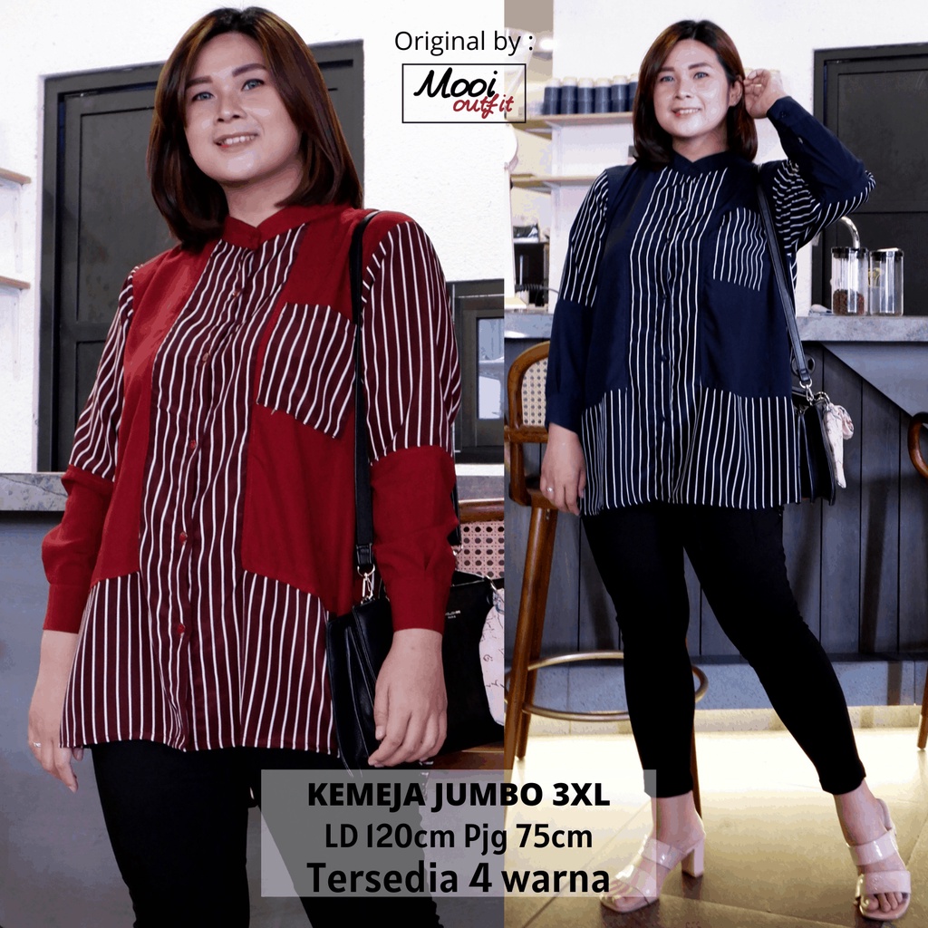 Kemeja Salur Jumbo Big Size Kekinian Ukuran Xxxl Ld 120 Kemeja Cewek Dewasa Murah Kemeja Wanita Jumbo Ootd Hijab Baju Waita Terabaru Viral Kekinian