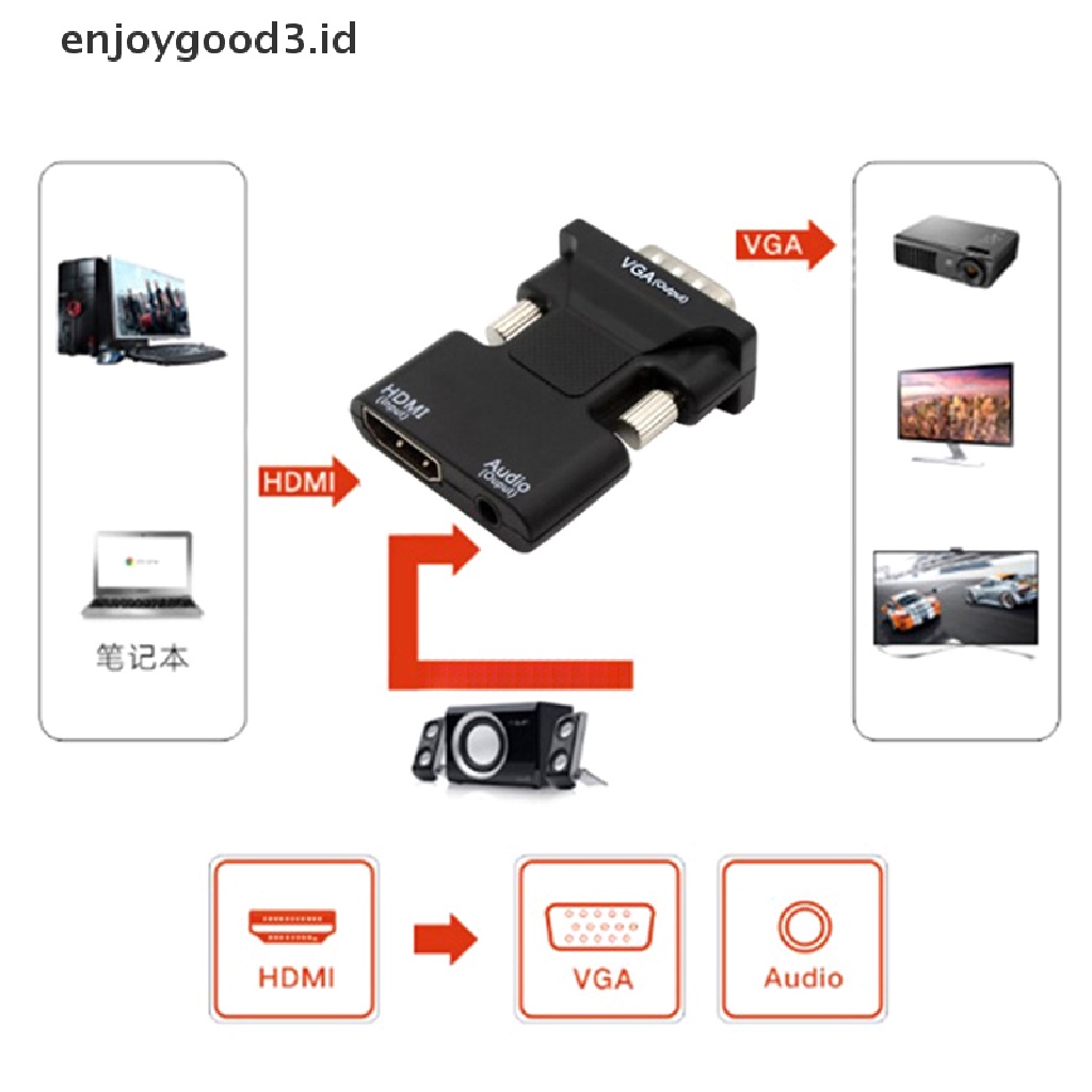 Konverter Hdmi Female Ke Vga Male Dengan Adapter Audio Support Sinyal 1080p