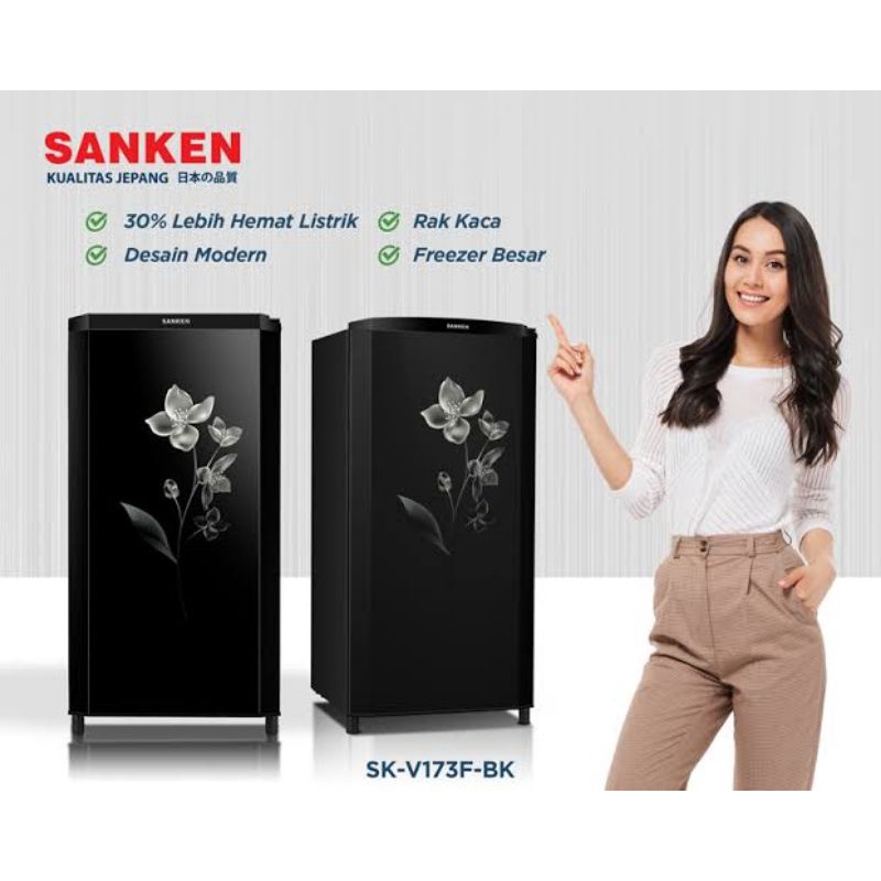 KULKAS SANKEN 170 LITER SK-V173F-BK LEMARI ES 1 PINTU 0,75 WATT LOW WATT