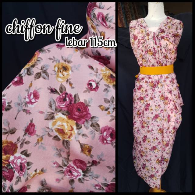 Kain Chiffon Fine Motif Vintage Rose Lebar 115cm Sifon Motif Bunga Shopee Indonesia