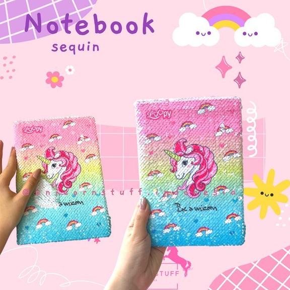 

Notebook Buku Diary Catatan Glitter Unicorn Sequin Anak Perempuan Kado