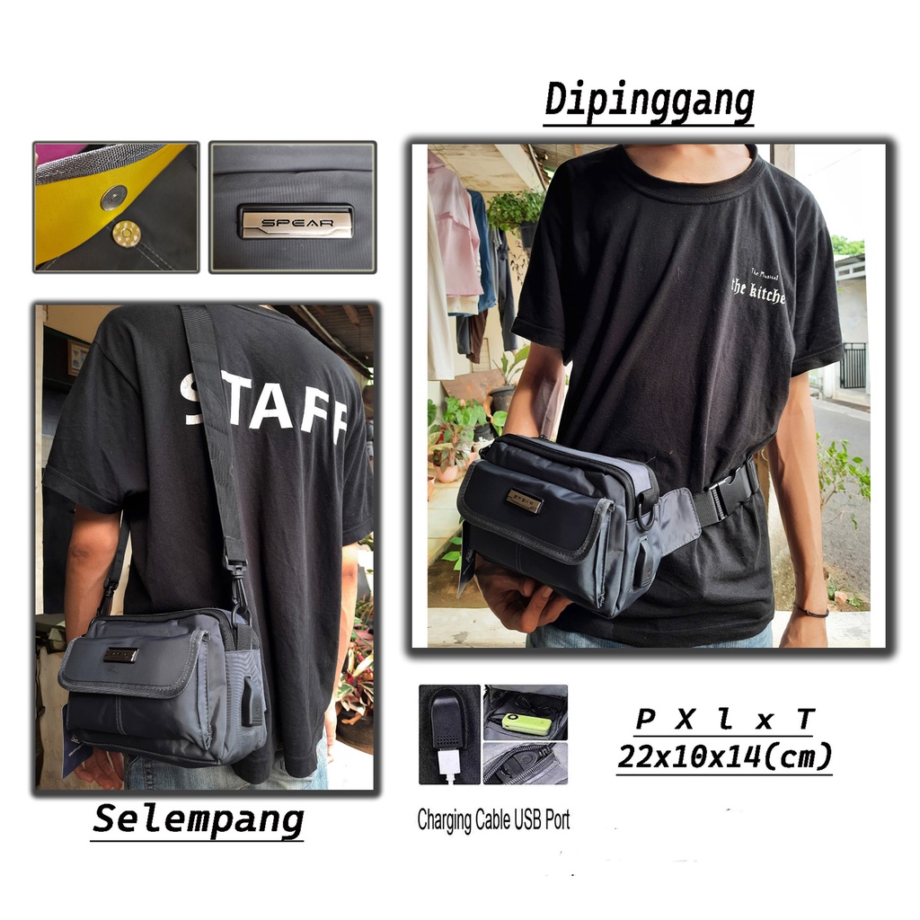 SPEAR Tas Pria 2in1 Portabel bisa Selempang bisa Tas Pinggang Multifungsi Kekinian Import Original