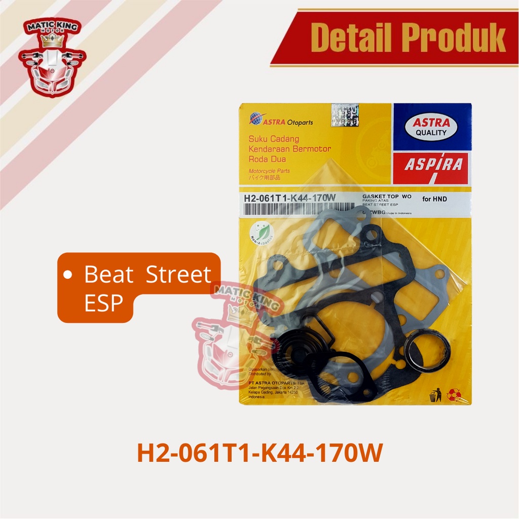 Paking gasket topset Honda Beat Street pop Scoopy Vario 110 Fi ESP Starter Halus Karburator asli ASPIRA H2-061T1-K44-170W