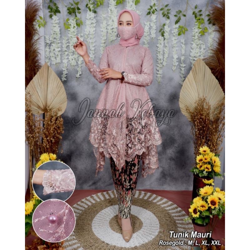 Kebaya Tunik Modern Tile Panjang Muslimah / Kebaya Pesta  Kondangan Wisuda Muslimah / Kebaya Set-Rose gold