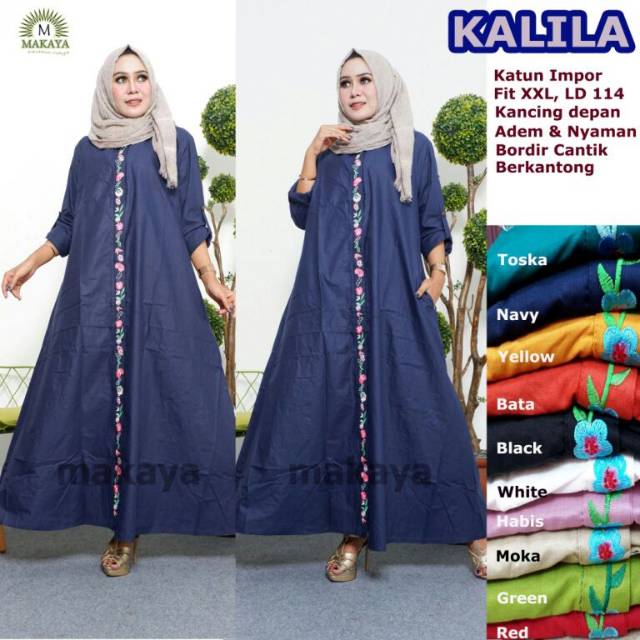 KALILA DRESS MAXI JUMBO KATUN IMPORT APLIKASI BORDIR