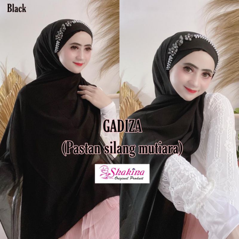 Jilbab Pashmina Instan Pastan Gadiza Silang Mutiara Ori Shakina-Black