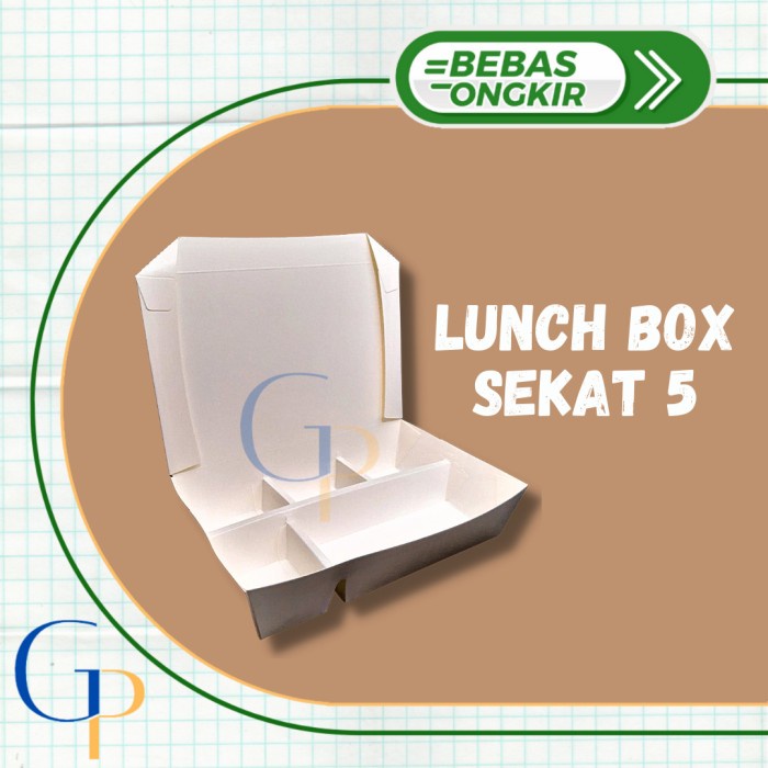 Paper Lunch Box Sekat 5 Warna Putih Polos/ Kotak Makan Kertas Sekat 5