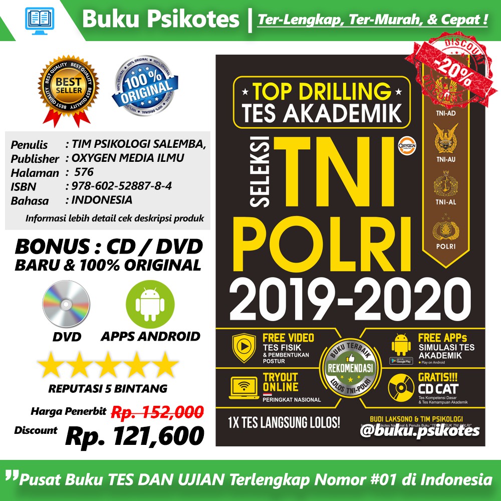 Buku Tes Tni Polri Top Drilling Tes Akademik Seleksi Tni Polri 2019 2020 Bonus Cd Shopee Indonesia