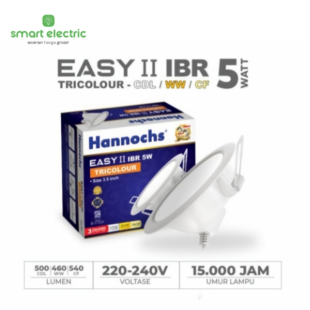 Hannochs Easy Tricolour 5 Watt Lampu Downlight Bulat LED Plafon Tanam Ceiling