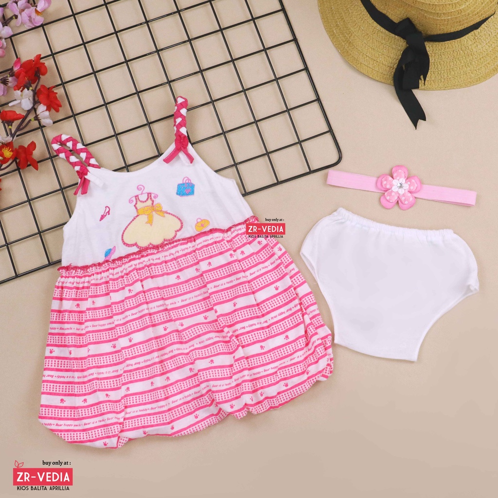 (Gratis Bando) Setelan Vierra Baby 0-12 Bulan / Dress Anak Perempuan Bayi New Born Baju Dres Set 0-6