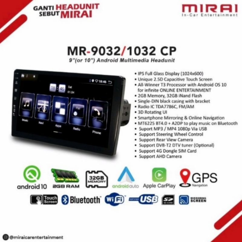 HEAD UNIT ANDROID MIRAI 9032CP ISUZU MUX D-MAX