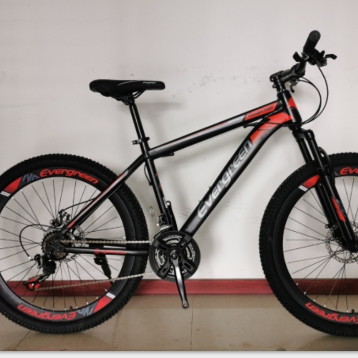Sepeda Gunung / MTB Evergreen Blaze 680 Alloy 24 speed + Free helm - Black red