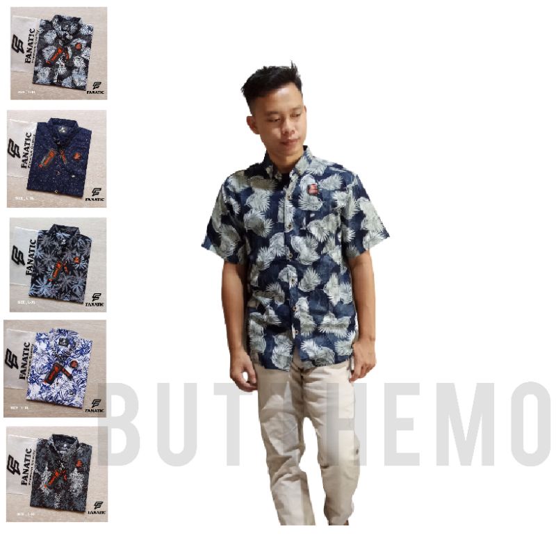 KEMEJA PENDEK PRIA - HEM  DISTRO PRIA - BAJU LENGAN PENDEK - MOTIF DAUN BUNGA KELAPA- POLOS