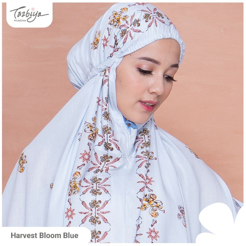 Mukena Tazbiya Harvest Bloom Pink Blue Khaki Jumbo Dewasa Katun Rayon Adem Motif Cantik Treveling