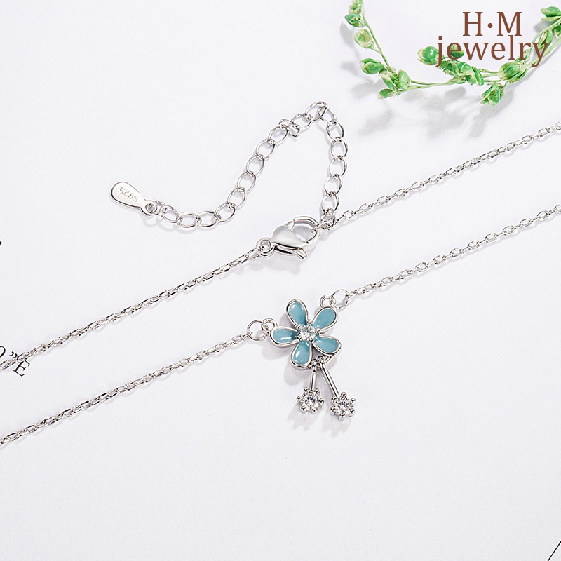 Kalung Collarbone Desain Bunga Biru Untuk Wanita