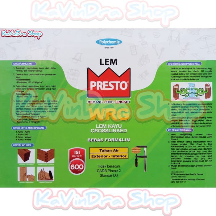 

Lem Kayu Presto Wrg 600 Gr