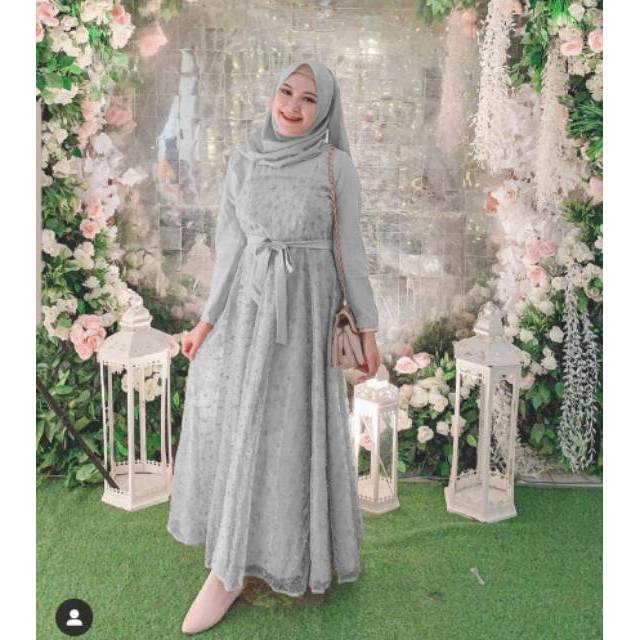 ELDE 12 ORI Maxi jelita dress mostcrepe Mix brukat TILE KELILING mutiara GAMIS / COUPLE JELITA-5
