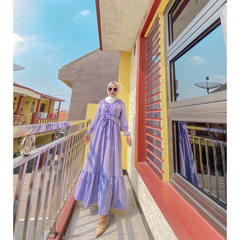 Gamis Yuna Polka / gamis yuna smock / gamis yuna lilac