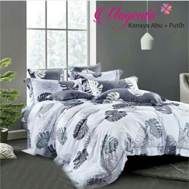 Sprei katun lokal motif daun monstera