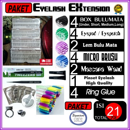 PAKET Bulu Mata Tanam Eyelash Extension Bulumata Natural Lembut Halus Murah 21 in 1