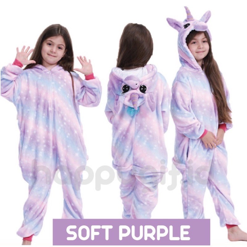 KOSTUM PIYAMA ONESIE BAJU TIDUR ANAK UNICORN KID MILKY + SOFT PURPLE