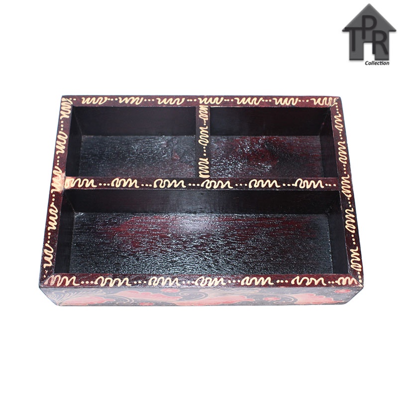 Amenities Tray / Tempat Sachet Gula Kopi Teh  / Kayu Batik 20x24cm. - Daun Series