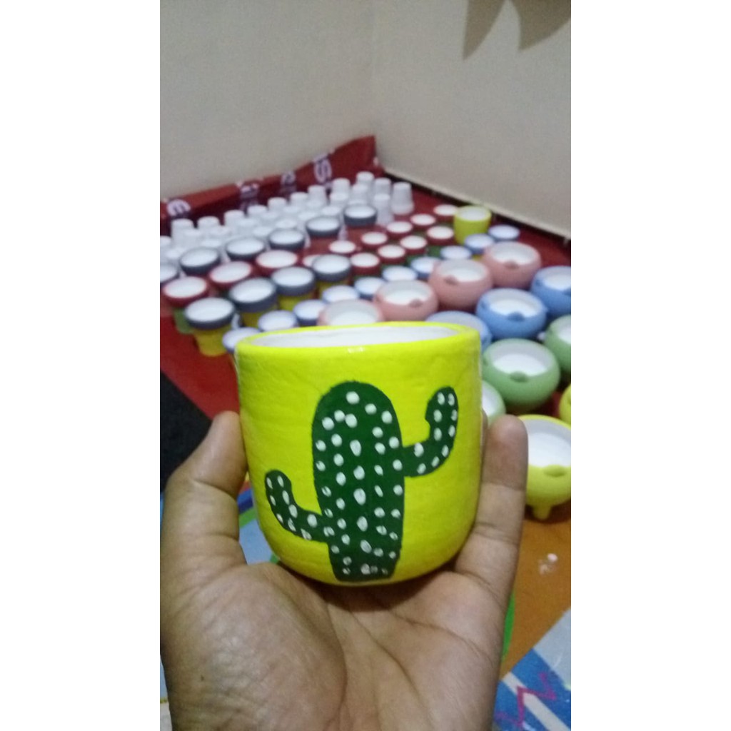 POT GERABAH LUKIS KAKTUS KAPSUL 8cm | TERACOTA | POT KAKTUS SUKULEN | POT TANAMAN | TANAH LIAT