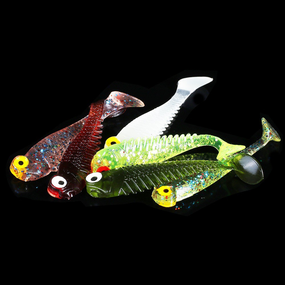 SYFishing 10pcs/Lot Soft Lures Umpan Pancing Silicone Bait Sea Fishing 5.5cm/1.3g Swimbait Silicone Fish Surface Ikan Artificial Lure Spinner bait