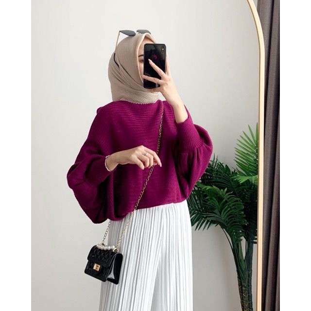 Tq88indonesia Fashion Baju Atasan Rajut Wanita / Rajut Barly Oversize Batwing / Baju Kalong / Pakaian Santai Cewek / Ootd Terbaru / Outfit Citayam