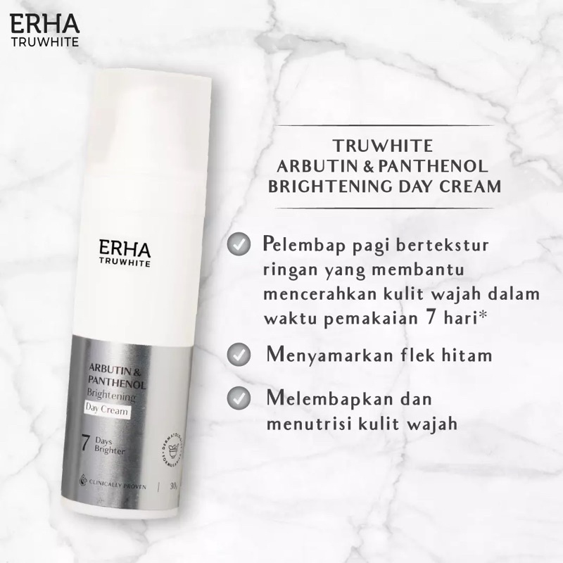 ERHA TRUWHITE ARBUTIN &amp; PANTHENOL BRIGHTENING DAY CREAM 30G - KRIM PAGI PENCERAH WAJAH