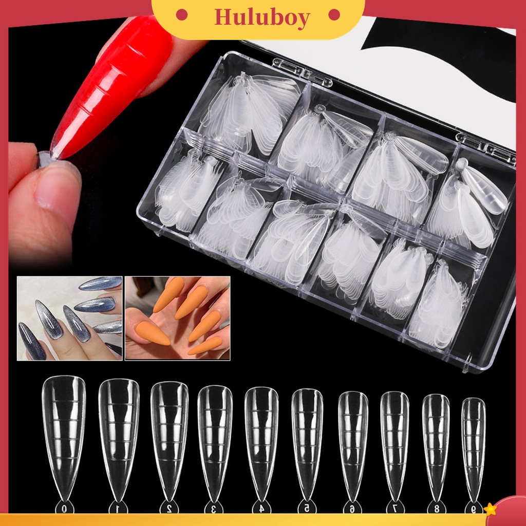 Huluboy Huluboy♡ 500pcs / Box Kuku Palsu Extension Bentuk Hati Transparan Seamless Untuk Manicure