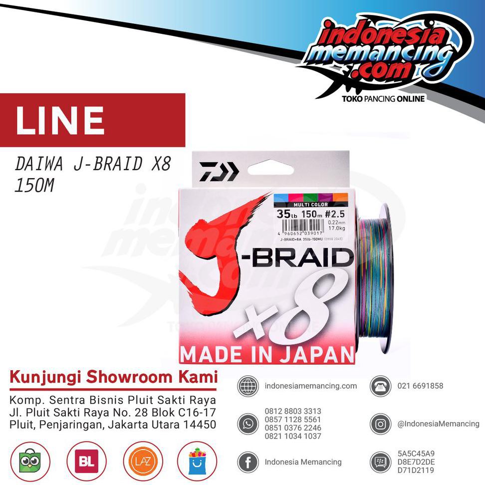 TERMURAH Senar PE DAIWA J-BRAID X8 150M - 35Lbs Multi Collors INDONESIA MEMANCING